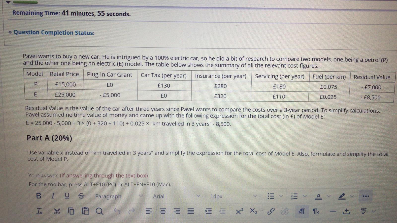 Remaining Time: 41 minutes, 55 seconds. Question