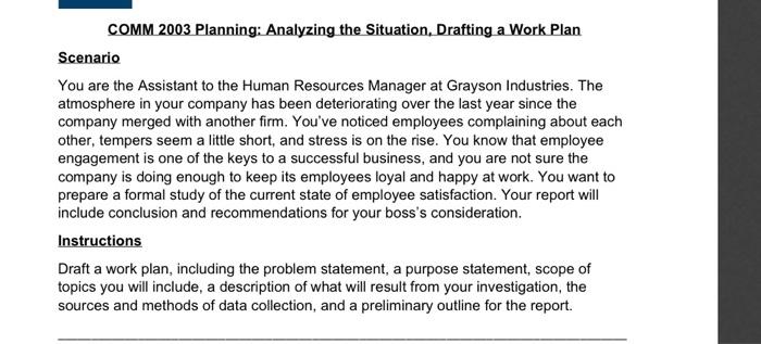 COMM 2003 Planning: Analyzing the Situation,