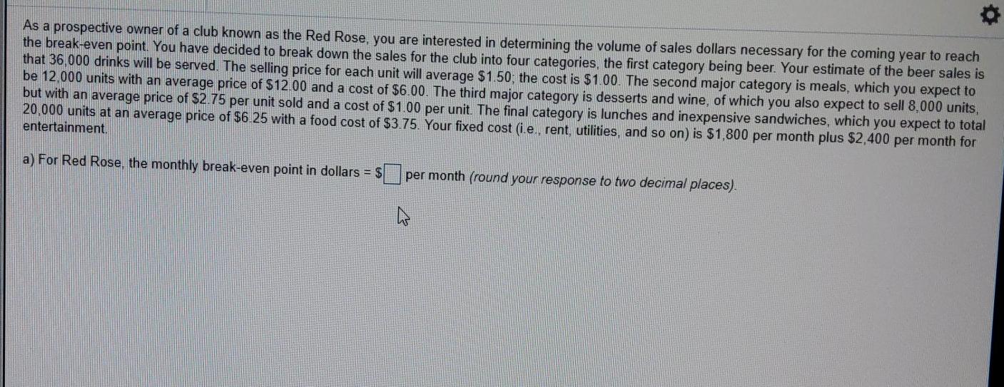 a) For Red Rose, the monthly break-even point in