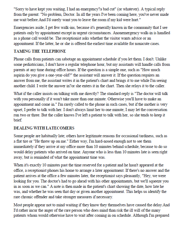 CASE : KEEP PATIENTS WAITING? NOT IN MY OFFICE