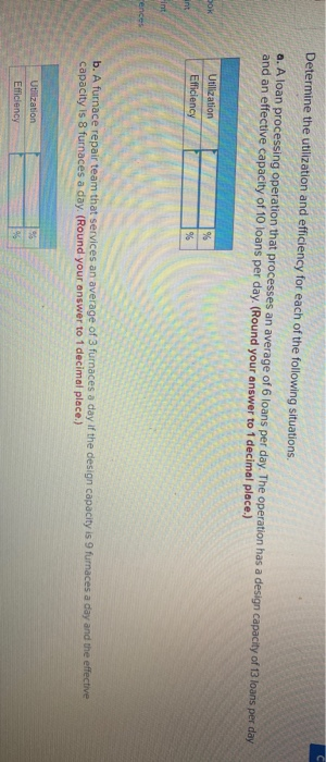 Determine the utilization and efficiency for each