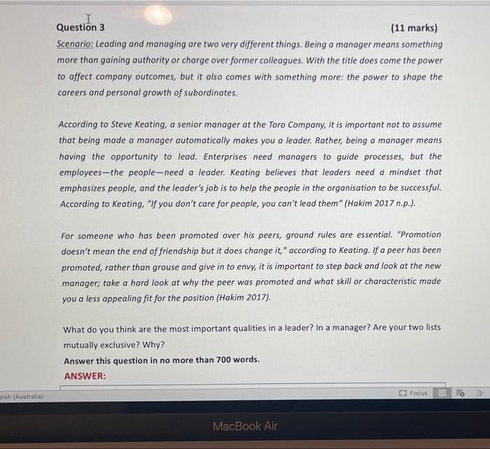 lish (Australia) Question 3 (11 marks) Scenario: