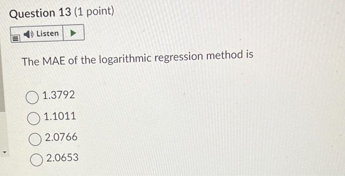 Question 11 (1 point) Listen The forecast for