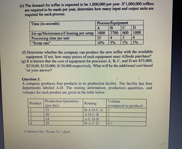 Question 1. The route sheet for a handle used in