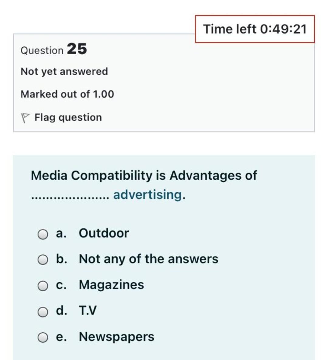 Question 24 Time left 0:49:28 Not yet answered