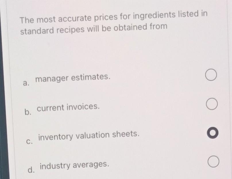 The most accurate prices for ingredients listed