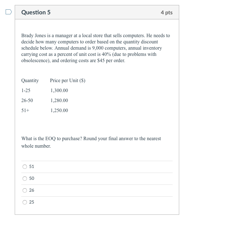 Please set up an excel sheet for this question