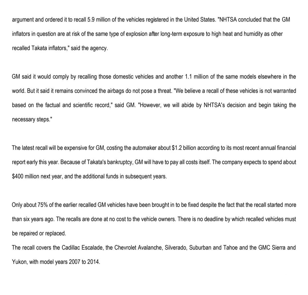 CASE STUDY [30 Marks] GM recalling 7 million