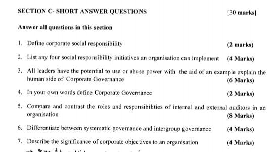 SECTION C-SHORT ANSWER QUESTIONS 130 marks)