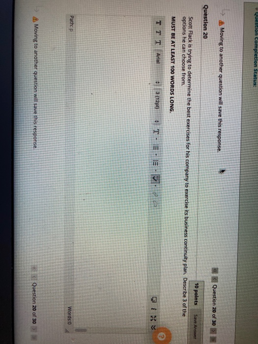 Question Completion Status: Moving to another