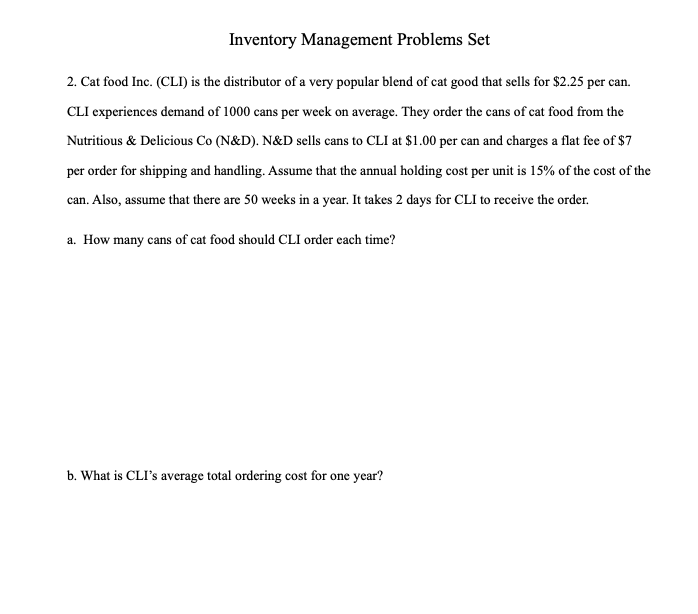 Inventory Management Problems Set 2. Cat food