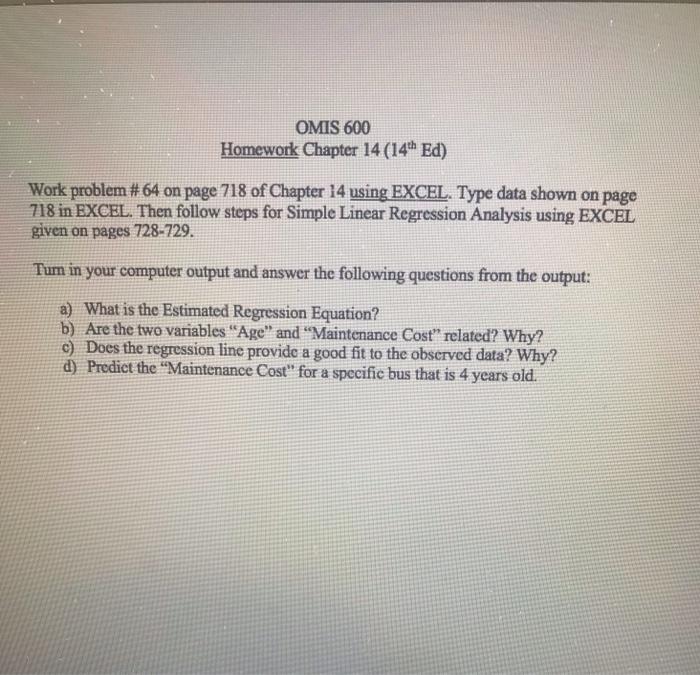 OMIS 600 Homework Chapter 14 (14h Ed) Work