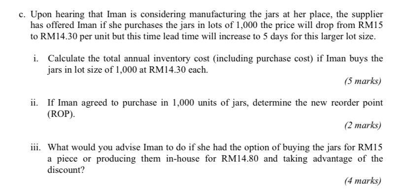 c. Upon hearing that Iman is considering