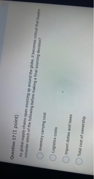 17 Question 17 (1 point) As global supply chains