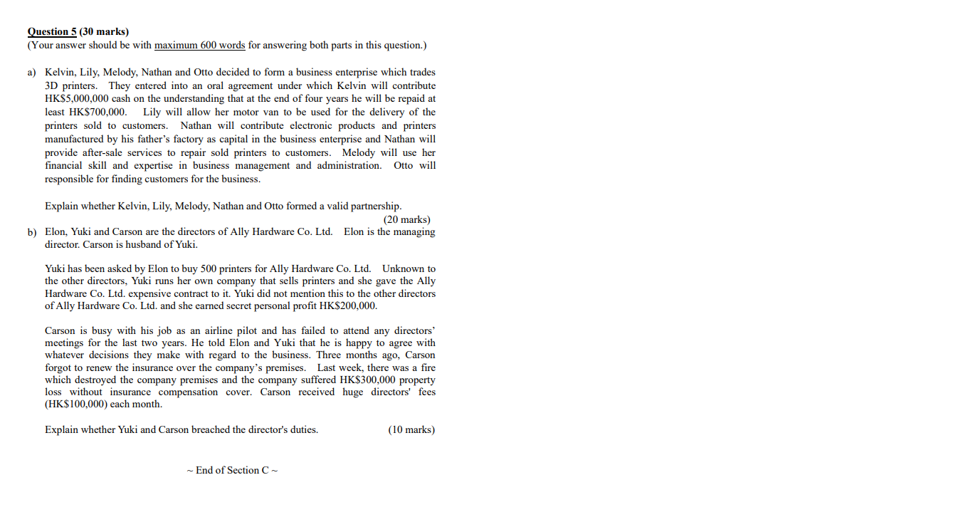 Question 5 (30 marks) (Your answer should be with