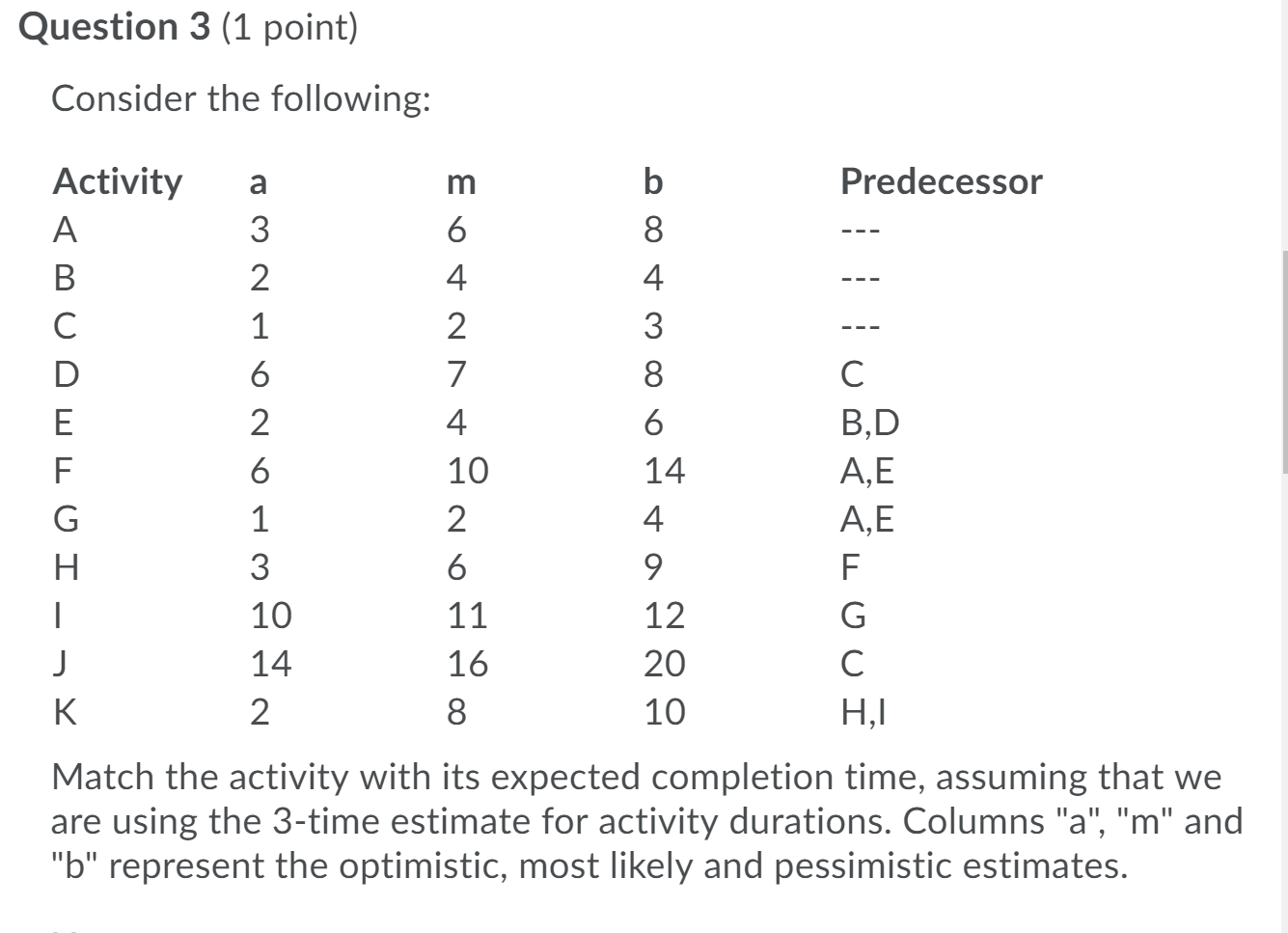 Question 3 (1 point) Consider the following: