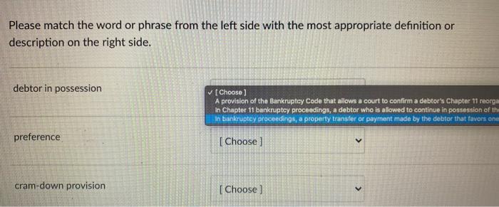 94 Please match the word or phrase from the left