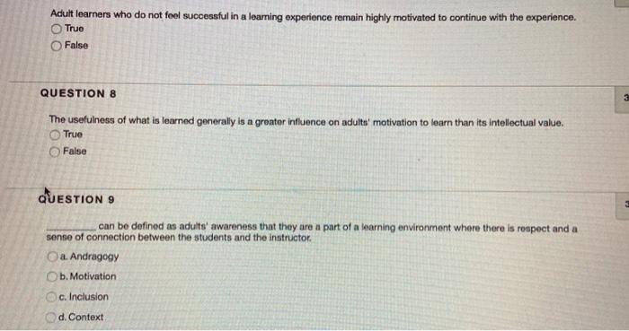 Adult learners who do not feel successful in a