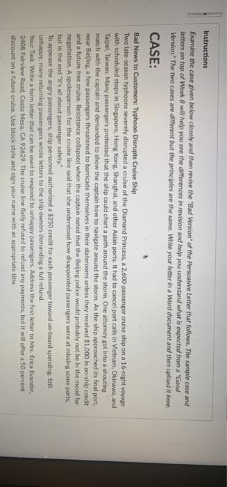 Instructions Examine the case given below closely