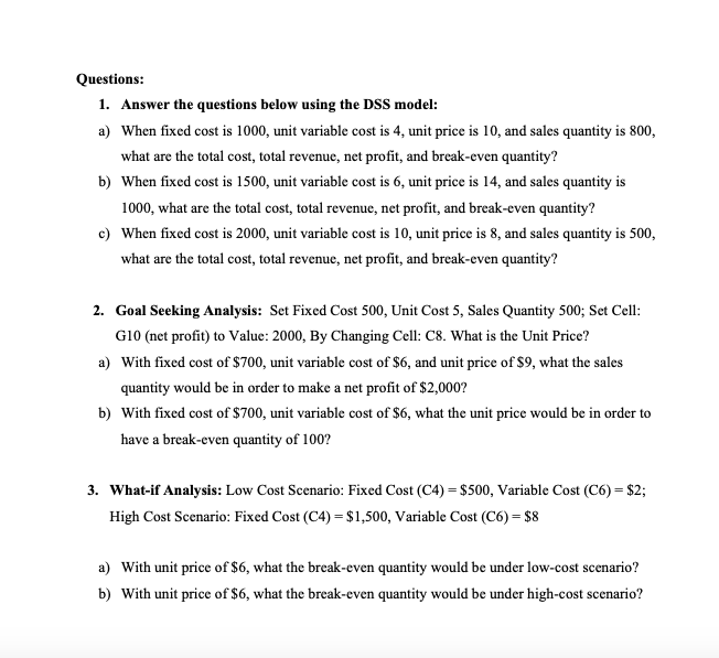 Questions: 1. Answer the questions below using