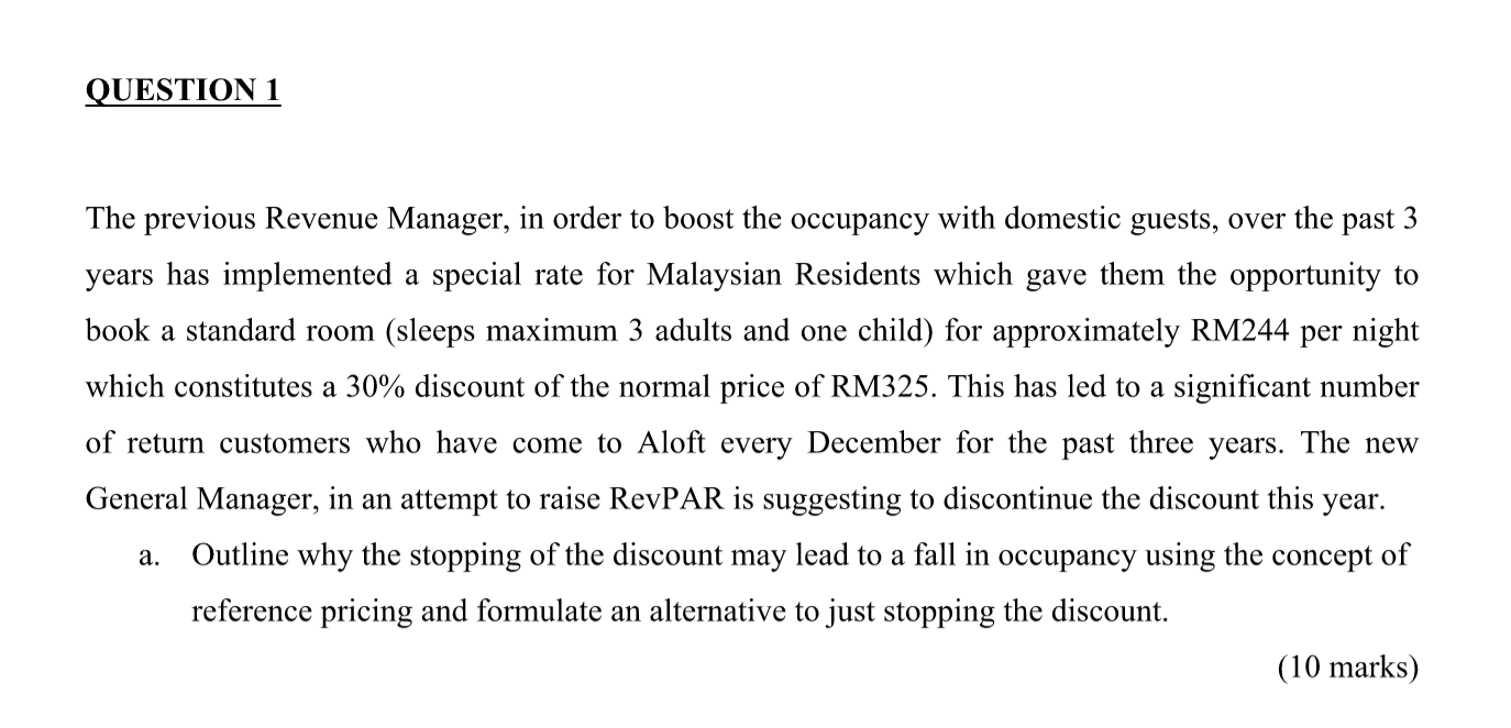 QUESTION 1 The previous Revenue Manager, in order