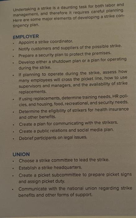 Please answer all 3 parts. Undertaking a strike