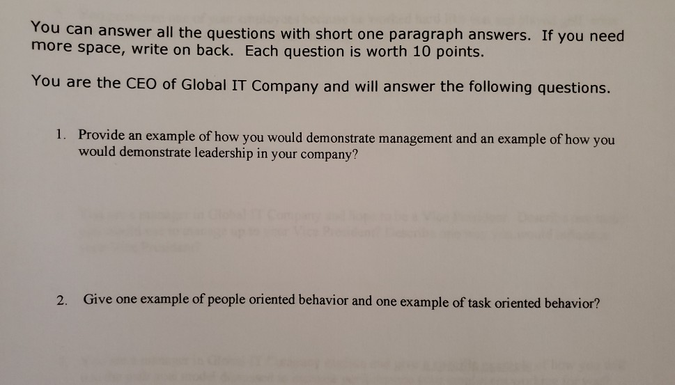 . You can answer all the questions with short one