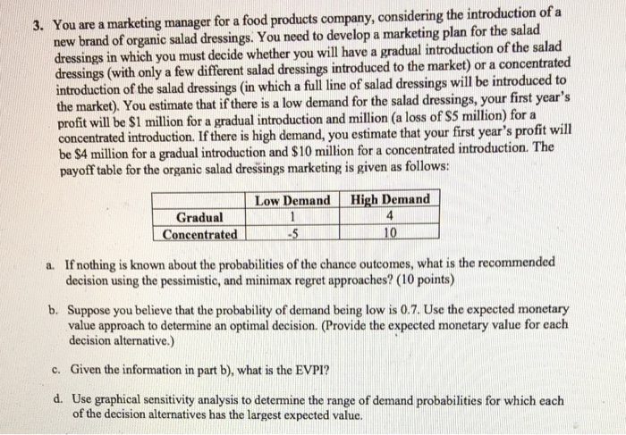 3. You are a marketing manager for a food