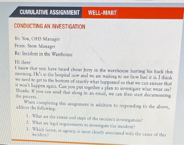 CUMULATIVE ASSIGNMENT WELL-MART CONDUCTING AN