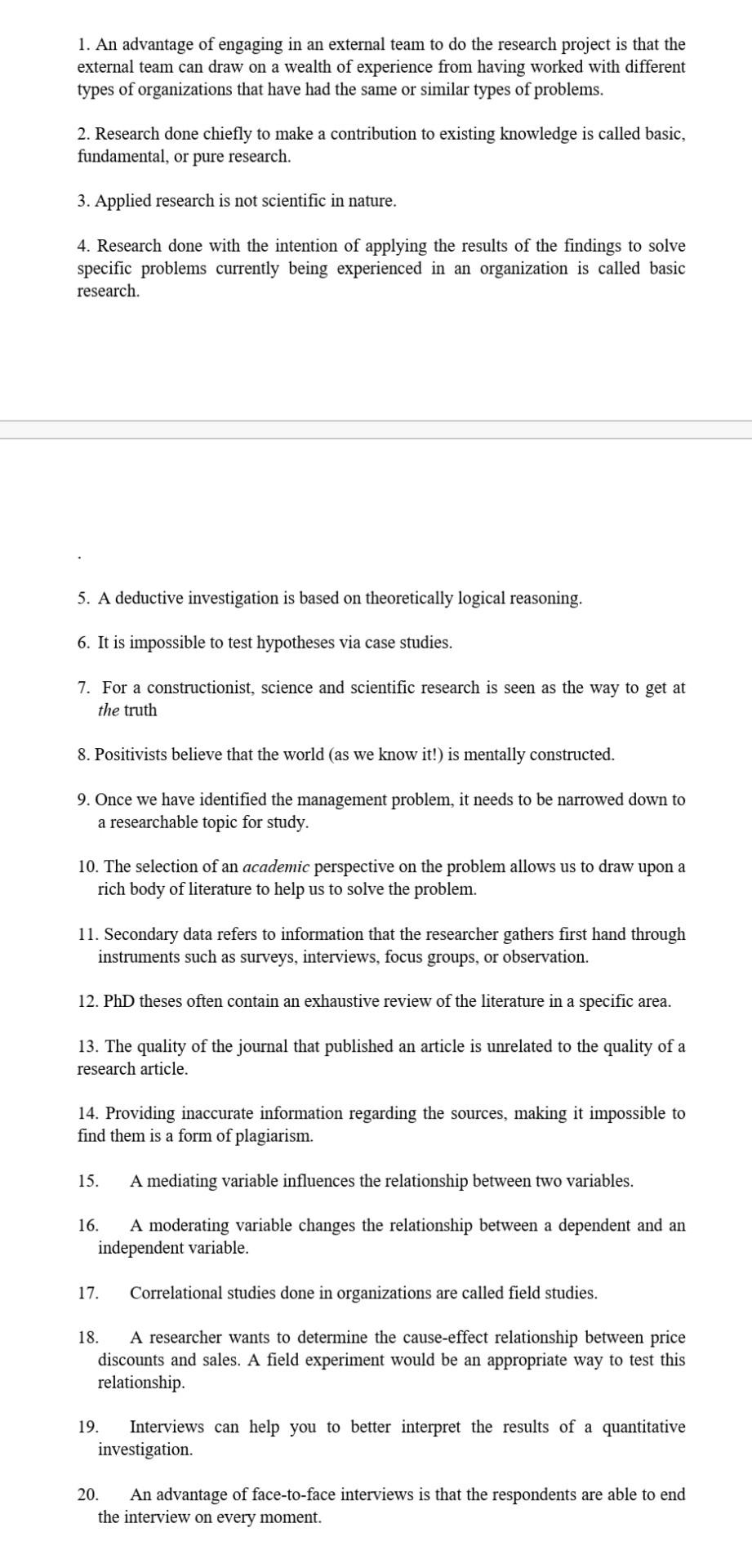 true or false 1. An advantage of engaging in an