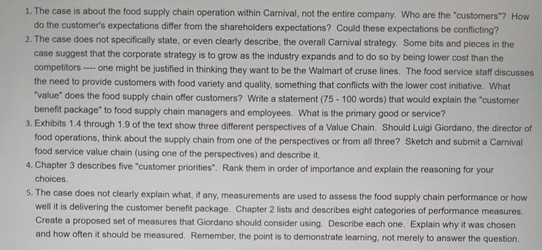 Carnival corporation food supply chain case