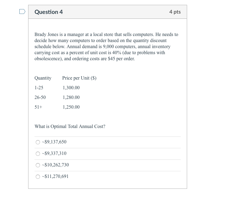 Please set up an excel sheet for this question