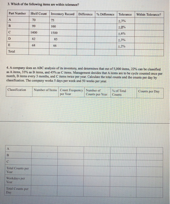 3. Which of the following items are within