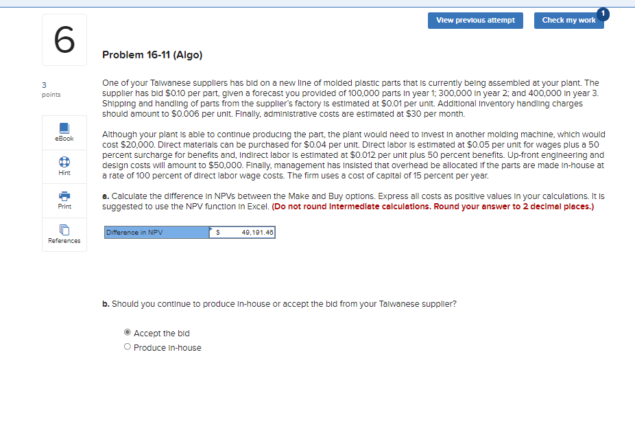 View previous attempt Check my work 6 Problem