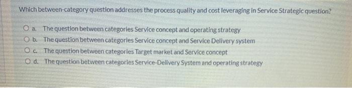 Which between-category question addresses the