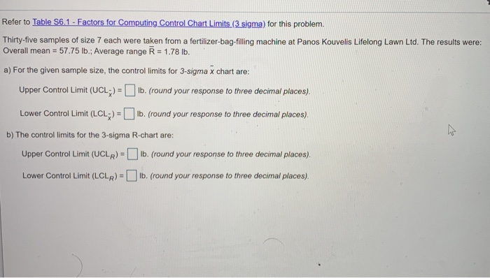 Refer to Table S6.1 - Factors for Computing