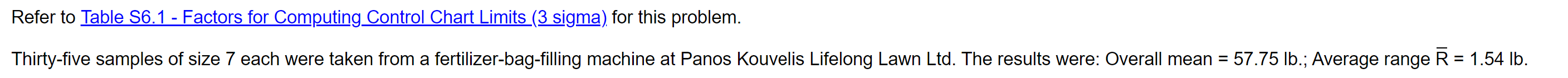 Refer to Table S6.1 - Factors for Computing