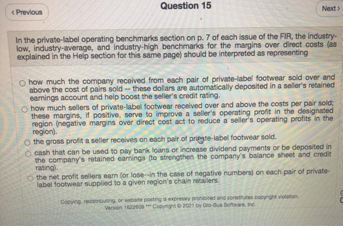 Question 15 Next > < Previous In the