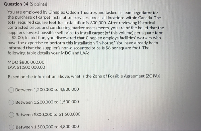 Question 34 (5 points) You are employed by