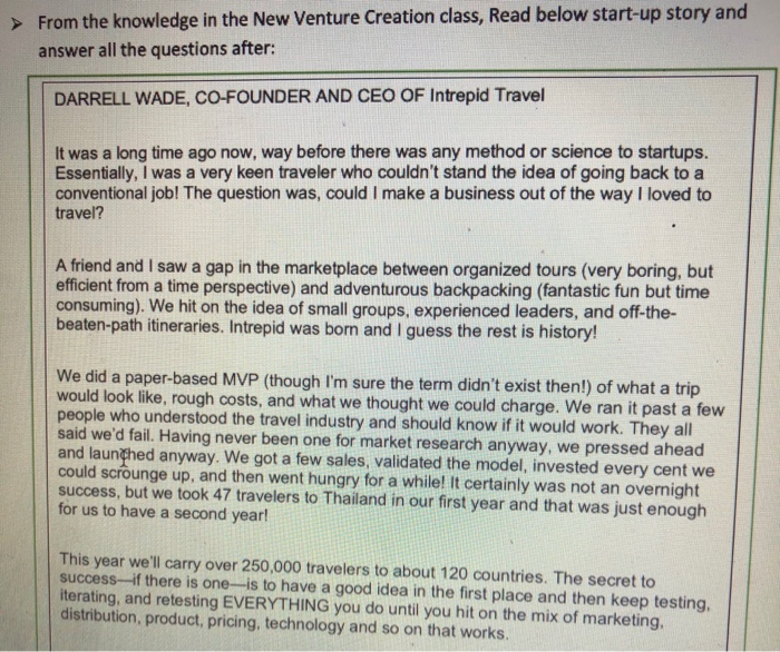 From the knowledge in the New Venture Creation