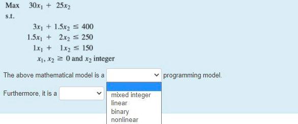URGENT Max 30x1 + 25x2 s.t. 3x1 + 1.5x2 400 1.5x