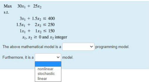 URGENT Max 30x1 + 25x2 s.t. 3x1 + 1.5x2 400 1.5x