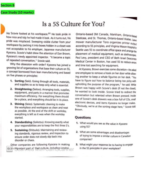 Section B Case Study (10 marks) Is a 5S Culture