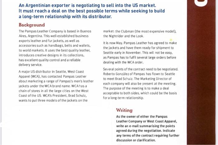 Write an e-mail An Argentinian exporter is