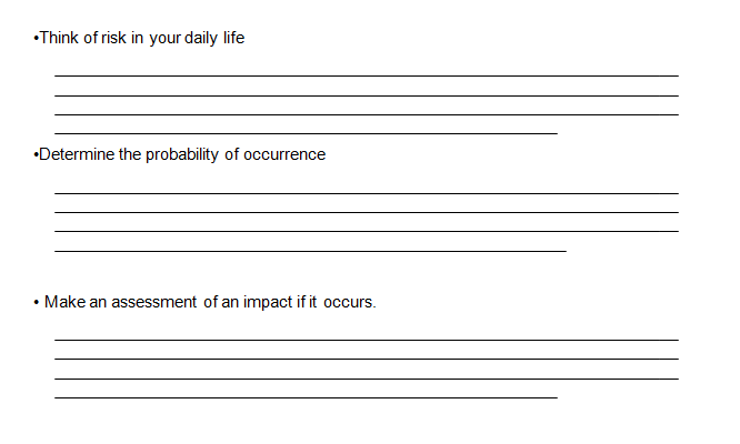 Think of risk in your daily life Determine the