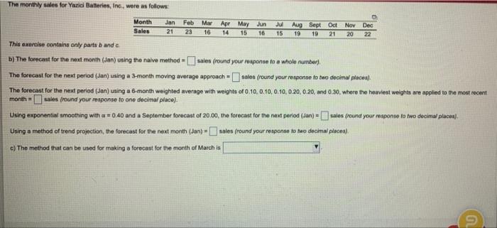 The monthly sales for Yazici Batteries, Ino, were