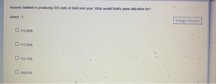 Assume Baklwin is producing 920 units of Bold