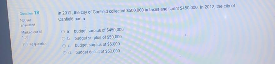 Question 18 In 2012, the city of Canfield