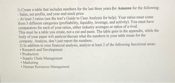 1) Create a table that includes numbers for the