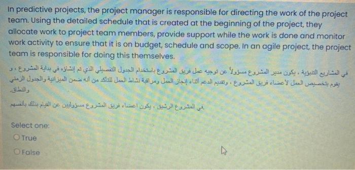 In predictive projects, the project manager is